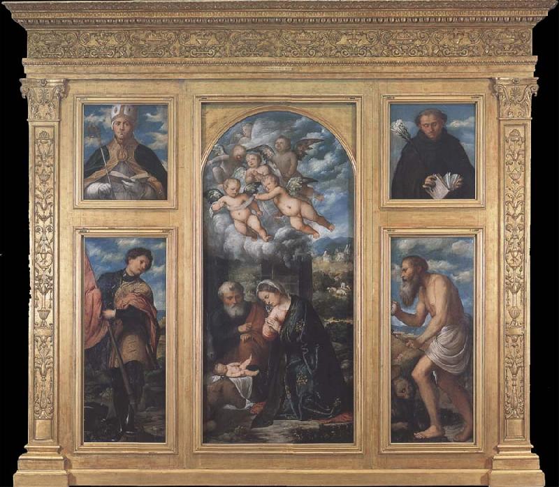 Girolamo Romanino Polyptych of the Nativity,with Saints Alexander,Jerome,Gaudioso and Filippo Benizzi Germany oil painting art
